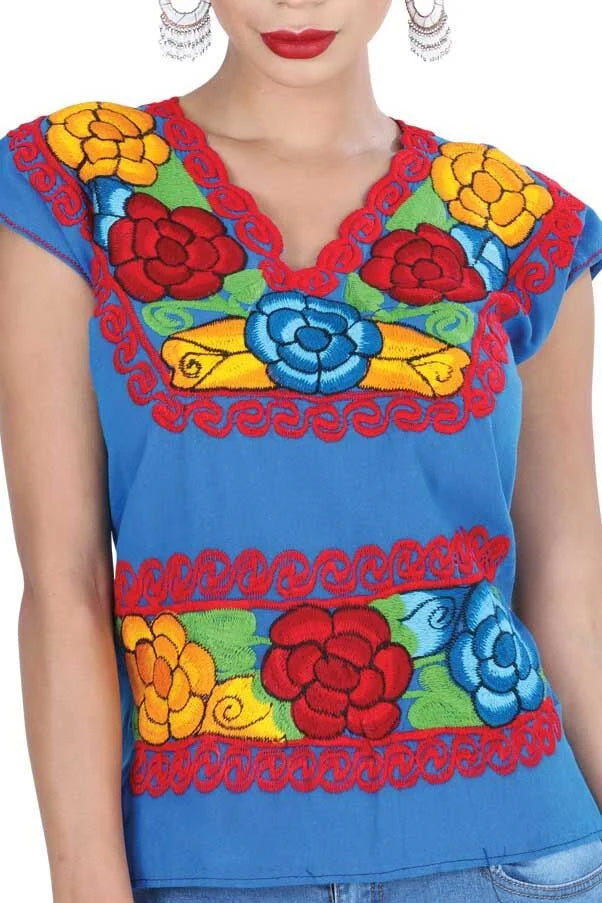 El General Women’s Blusa Bordada Artesanal Zinacantan Azul 601413
