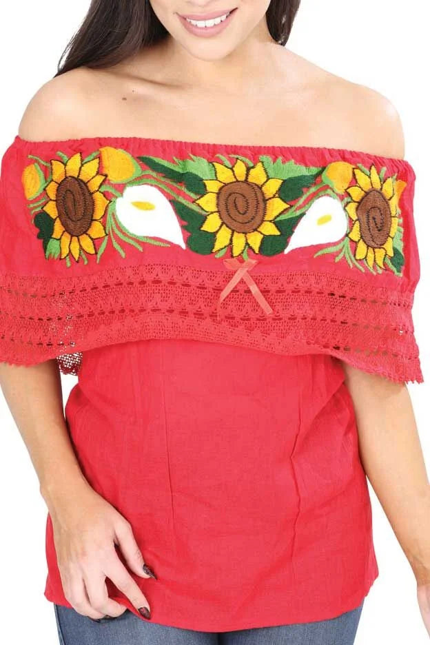 El General Women’s Blusa Bordada Artesanal Olán Roja 601703