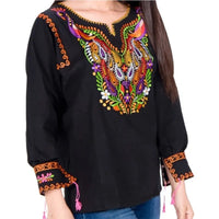 Impormexico Womens Handmade Embroidered Blouse for Women Black Color with Peacock IMP-77531