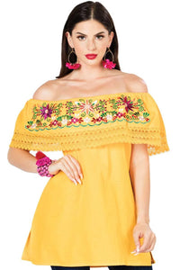 El General Women’s Blusa México Artesanal 603051 Campesina Amarilla