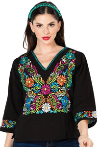 El General Women’s Blusa Tradicional Artesanal Mexicana 603054 Negra
