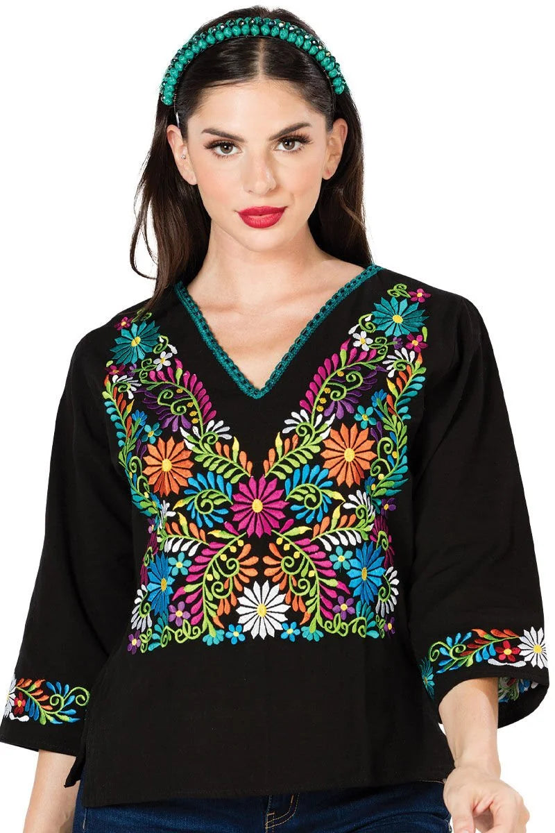 El General Women’s Blusa Tradicional Artesanal Mexicana 603054 Negra
