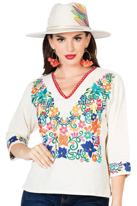 El General Women’s Blusa Tradicional Artesanal Mexicana 603055 Beige
