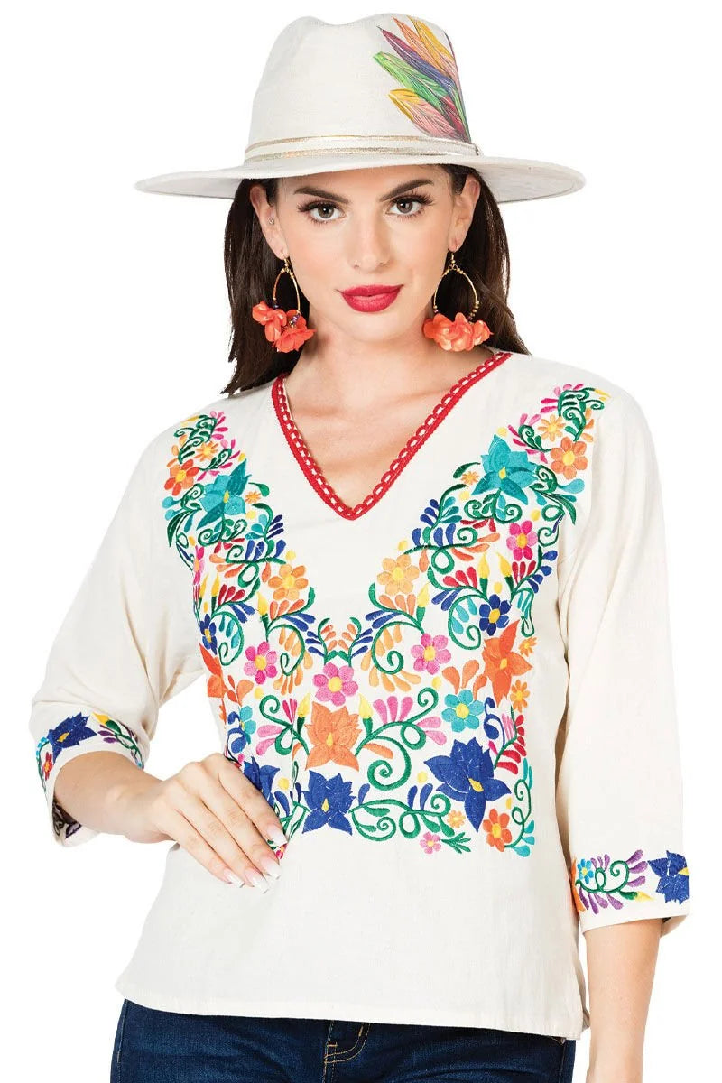 El General Women’s Blusa Tradicional Artesanal Mexicana 603055 Beige