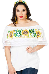 El General Women’s Blusa Artesanal Campesina Girasol 603064 Blanca