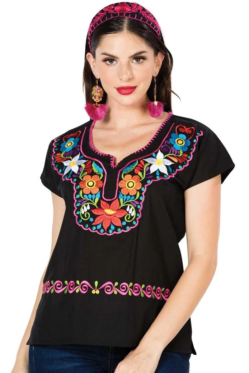 El General Women’s Blusa Kimona Artesanal Mexicana 603058 Negro