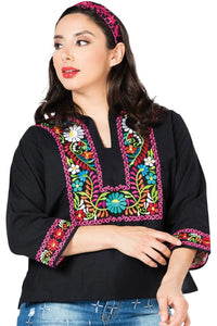 El General Women’s Blusa Espigas Artesanal Mexicana 603059 Negra