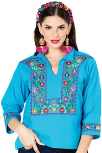 El General Women’s Blusa Espigas Artesanal Mexicana 603061 Azul