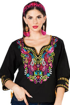 El General Women’s Blusa Tradicional Pavos Artesanal Mexicana 603179 Negra