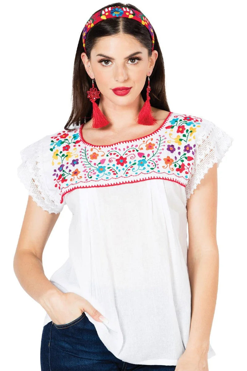 El General Women’s Blusa Típica Puebla Artesanal Mexicana 603096 Blanca