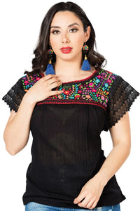 El General Women’s Blusa Típica Puebla Artesanal Mexicana 603098 Negra