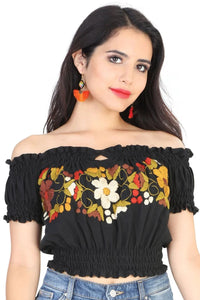 El General Women’s Blusa Corta Artesanal Mexicana 601984 Negra