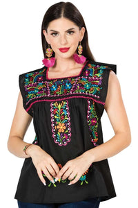 El General Women’s Blusa Artesanal Doble Típica México 603048 Negra