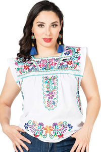 El General Women’s Blusa Artesanal Doble Típica México 603049 Blanca
