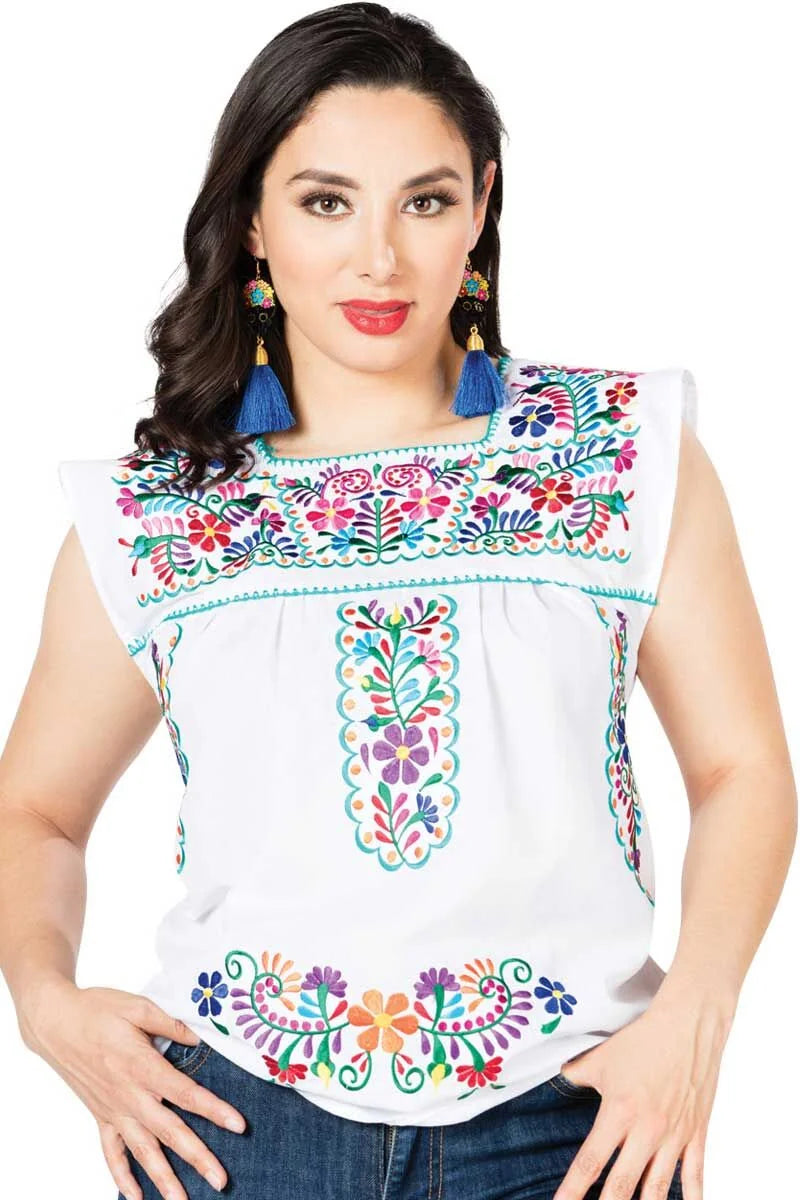 El General Women’s Blusa Artesanal Doble Típica México 603049 Blanca