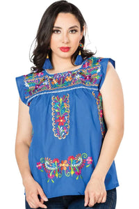 El General Women’s Blusa Artesanal Doble Típica México 603050 Azul