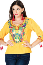 El General Women’s Blusa Tradicional Pavos Artesanal Mexicana 603180 Amarilla