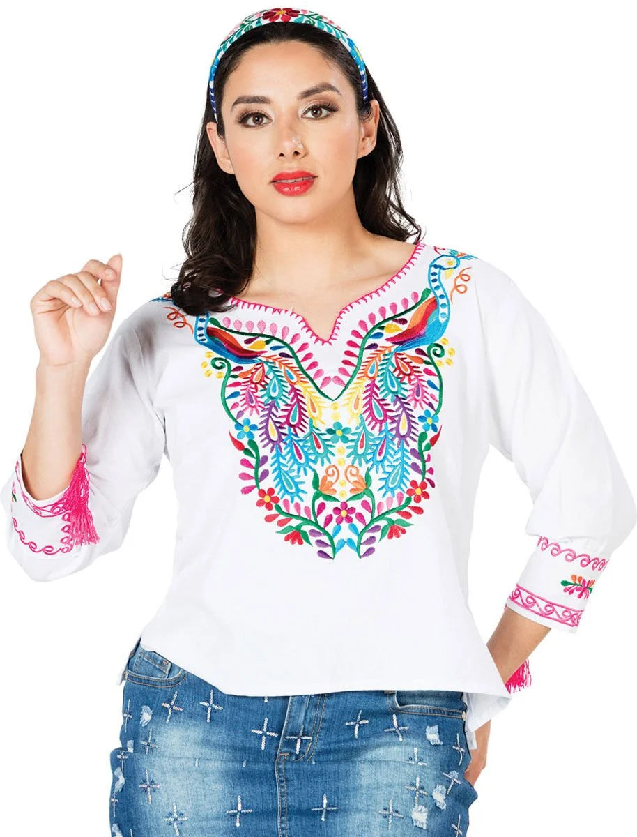 El General Women’s Blusa Tradicional Pavos Artesanal Mexicana 603182 Blanca