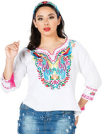 El General Women’s Blusa Tradicional Pavos Artesanal Mexicana 603182 Blanca