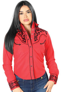 El General Women’s Blusa Vaquera De Dama Roja Bordado Negro 126670