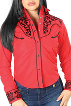 El General Women’s Blusa Vaquera De Dama Roja Bordado Negro 126670