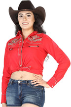 El General Women’s Blusa Vaquera Roja Bordado Bull Skull 126675