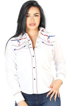 El General Women’s Blusa Blanca Vaquera De Mujer Bull Skull USA 126681