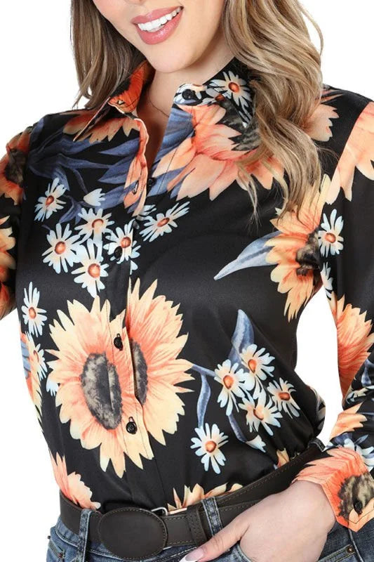 El General Women’s Blusa Vaquera Negra ESDLC 43900 Diseño De Girasoles