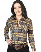 El General Women’s Camisa Vaquera Para Mujer Amarilla Estampada De Algodón 44406
