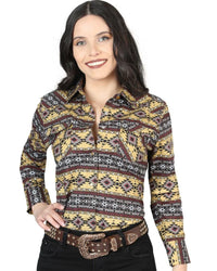 El General Women’s Camisa Vaquera Para Mujer Amarilla Estampada De Algodón 44406