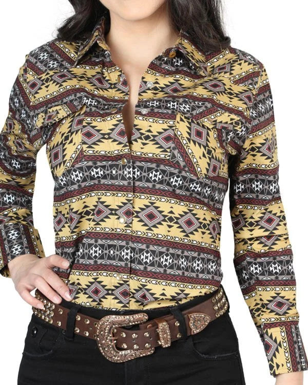 El General Women’s Camisa Vaquera Para Mujer Amarilla Estampada De Algodón 44406