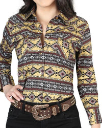 El General Women’s Camisa Vaquera Para Mujer Amarilla Estampada De Algodón 44406