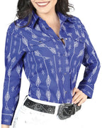 El General Women’s Camisa Vaquera Para Mujer Estampada Azul De Algodón 44437