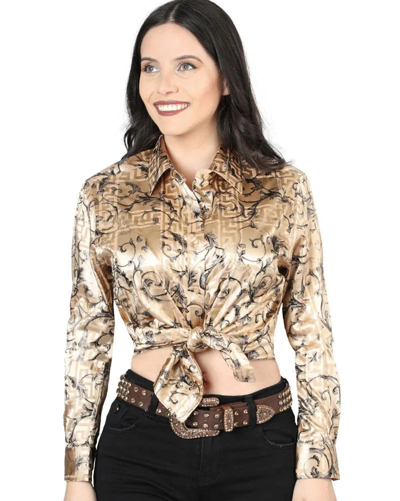 El General Women’s Blusa Estampada De Moda Manga Larga Beige 44596
