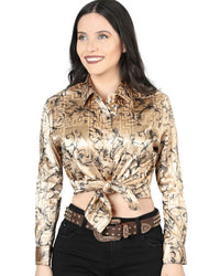 El General Women’s Blusa Estampada De Moda Manga Larga Beige 44596