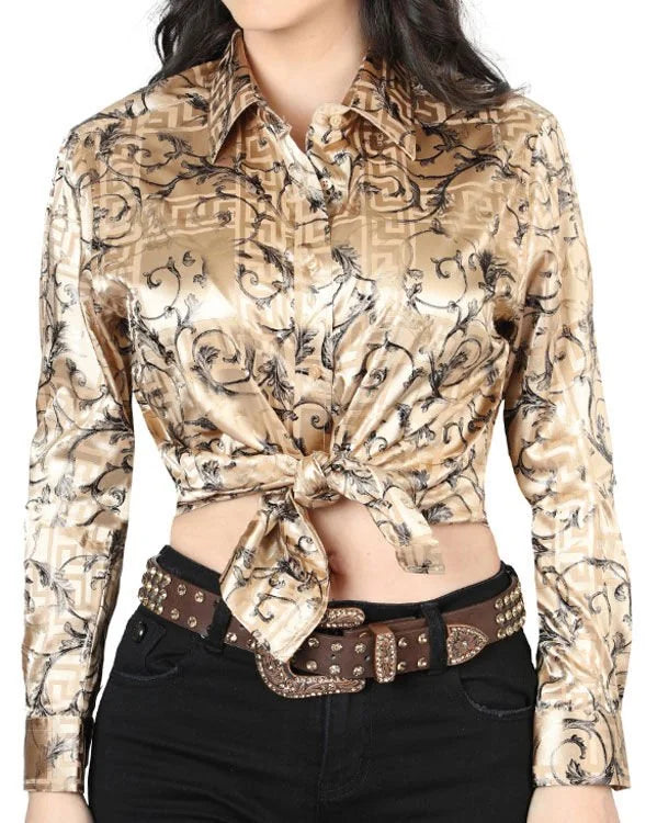 El General Women’s Blusa Estampada De Moda Manga Larga Beige 44596
