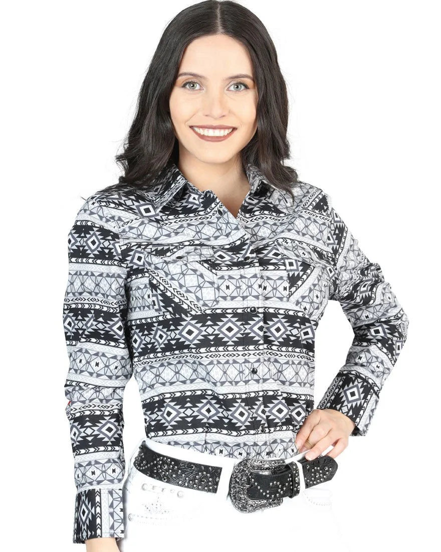 El General Women’s Camisa Vaquera Para Mujer Blanca Estampada De Algodón 44405
