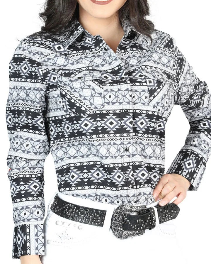 El General Women’s Camisa Vaquera Para Mujer Blanca Estampada De Algodón 44405