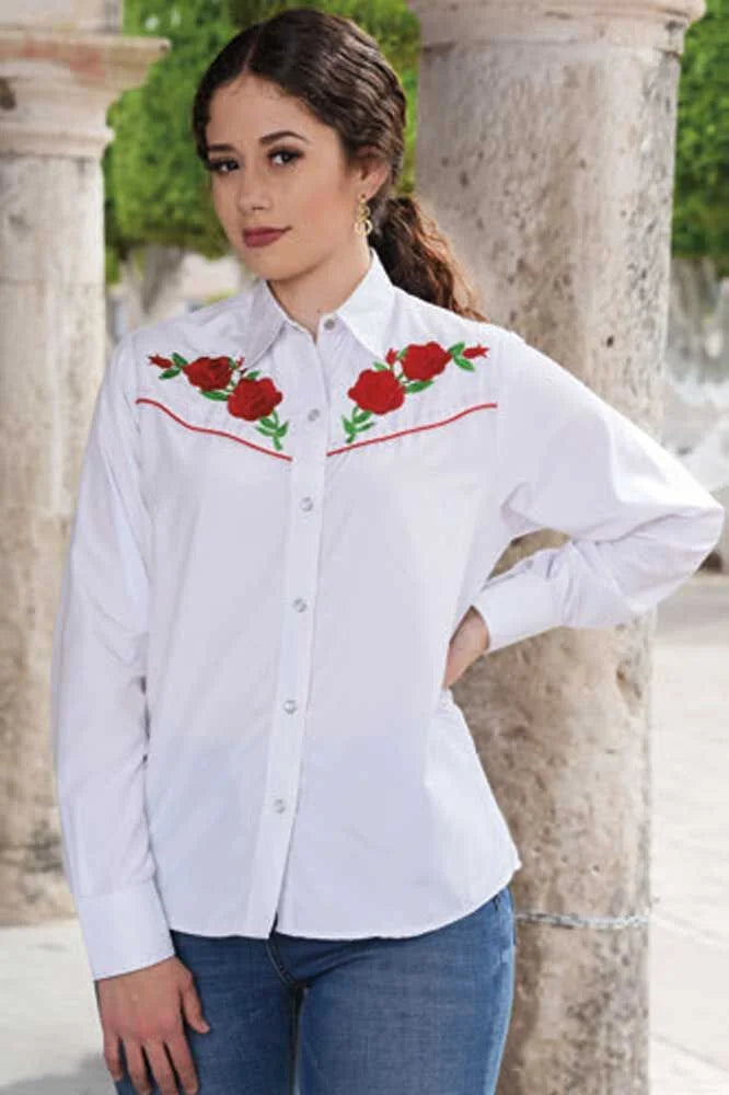 White Diamonds Boots Womens Blusa Vaquera Bordada Blanca WD 11-548