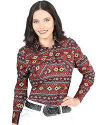 El General Women’s Camisa Vaquera Para Mujer Burgundy Estampada De Algodón 44407