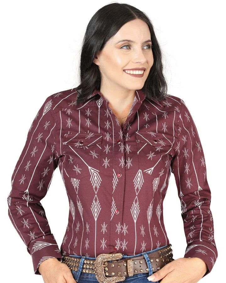 El General Women’s Camisa Vaquera Para Mujer Estampada Burgundy De Algodón 44438