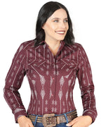 El General Women’s Camisa Vaquera Para Mujer Estampada Burgundy De Algodón 44438