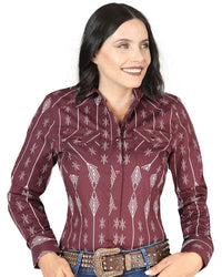 El General Women’s Camisa Vaquera Para Mujer Estampada Burgundy De Algodón 44438