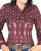 El General Women’s Camisa Vaquera Para Mujer Estampada Burgundy De Algodón 44438