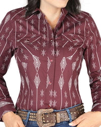 El General Women’s Camisa Vaquera Para Mujer Estampada Burgundy De Algodón 44438