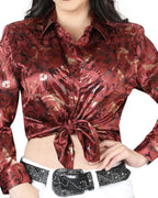 El General Women’s Blusa Estampada De Moda Manga Largao Corta Burgundy 44595