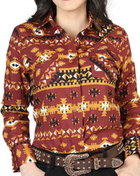 El General Women’s Camisa Vaquera Color Ladrillo De Mujer Snap Bottom 44424