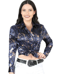 El General Women’s Blusa Estampada De Moda Manga Larga o Corta Azul Marino 44594