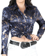 El General Women’s Blusa Estampada De Moda Manga Larga o Corta Azul Marino 44594