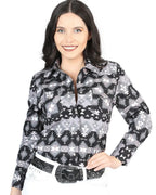 El General Women’s Camisa Vaquera De Mujer Snap Bottom Negra-Gris 44409
